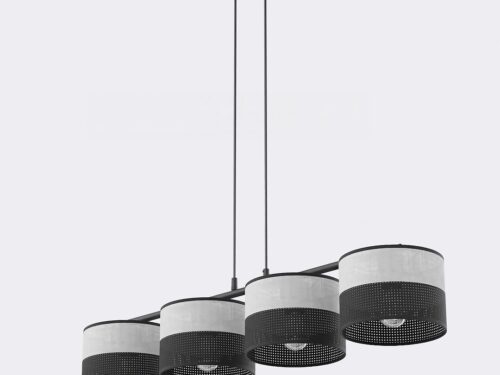 Hanglamp Stoosser Zwart Ø20 cm met 4 verstelbare kappen en zwart-grijze stoffen afwerking