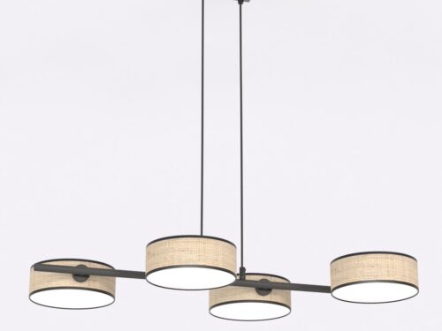 Hanglamp Vulang Bruin Ø20 cm met verstelbare hoogte, 4 lampenkappen en zwart stalen frame