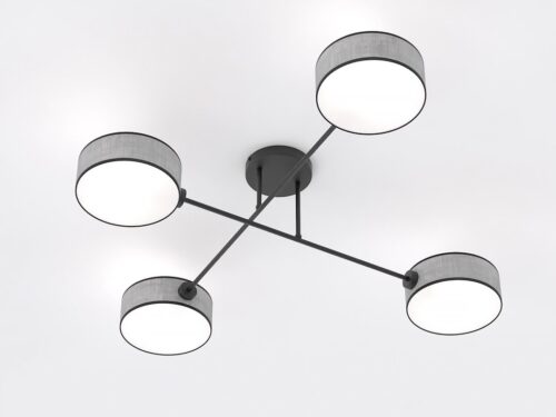 Plafondlamp Neirmond grijs Ø20 cm met vier armen en cilindrische kappen in Japandi-stijl