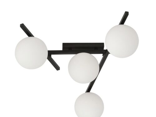 Plafondlamp Traannia zwart Ø15 cm met 4 witte glazen bollen en strak modern ontwerp