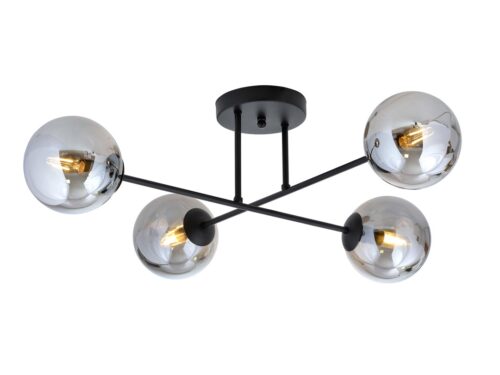 Plafondlamp Findund zwart Ø14 cm met vier rookglas bollen en strakke, moderne uitstraling