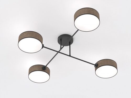 Plafondlamp Jitona bruin Ø20 cm met vier armen en cilindrische kappen, Japandi stijl
