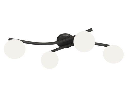 Plafondlamp Maator Zwart Ø15 cm met vier witte glazen kapjes en strakke, moderne vormgeving