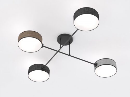 Plafondlamp Dernio zwart Ø20 cm met vier cilindrische kappen in warme Japandi-stijl
