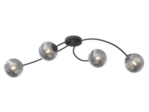 Plafondlamp Baarnil zwart met 4 grafietkleurige glazen kappen, modern en strak ontwerp