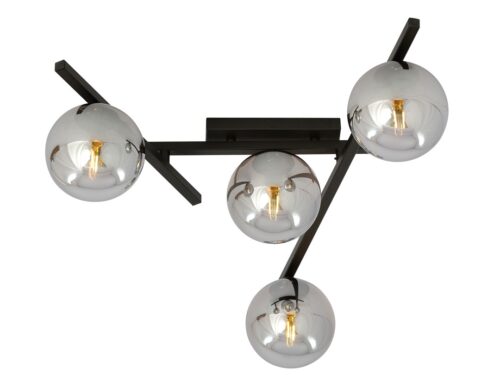 Plafondlamp Jaannea zwart Ø15 cm met 4 rookglas bollen en strakke moderne uitstraling