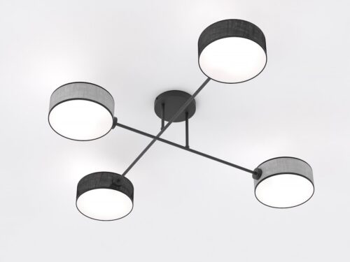 Plafondlamp Gaasken zwart Ø20 cm met vier cilindrische kappen voor zachte, diffuse verlichting