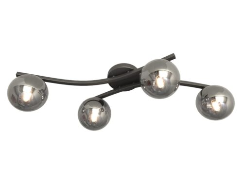 Zwarte Plafondlamp Noolvura Ø15 cm met 4 grafietglazen kappen en modern, sfeervol design