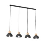 Plafondlamp Rannu Zwart Ø18 cm met 4 hangende kapjes en houten accenten