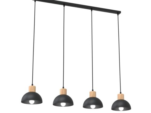 Plafondlamp Rannu Zwart Ø18 cm met 4 hangende kapjes en houten accenten