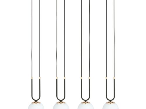 Hanglamp Celdine Zwart Ø15 cm met vier witte glazen bollen en verstelbare zwarte snoeren
