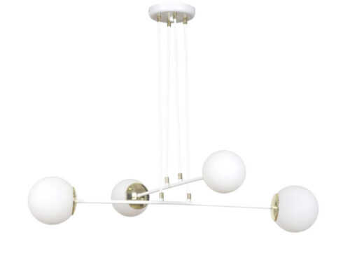 Hanglamp Virrek Wit Ø15 cm met witte glazen kappen en goudkleurig staal, verstelbare hoogte
