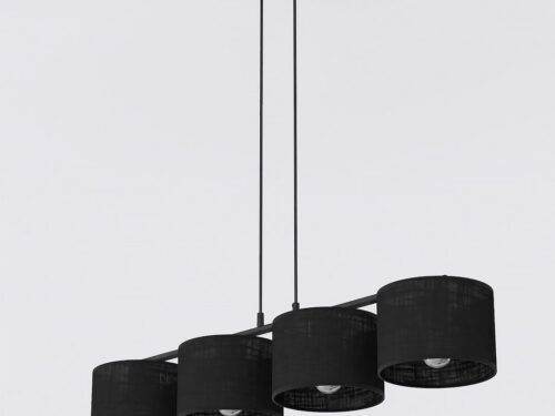 Hanglamp Gikesta Zwart Ø20 cm met vier stoffen kappen en verstelbare ophanging