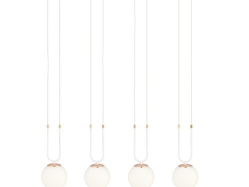Hanglamp Jyvaskyla Wit Ø15 cm met vier glazen bollen en verstelbare kabels, strak en verfijnd ontwerp
