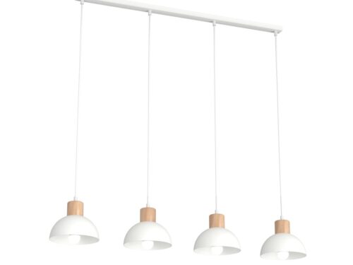SECO Plafondlamp Stauti Wit Ø18 cm, 4 lichtpunten met wit staal en houten accenten