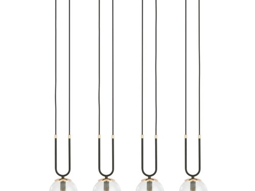 Zwarte Zeissa hanglamp met 4 glazen bollen, verstelbaar en retro design met gouden details