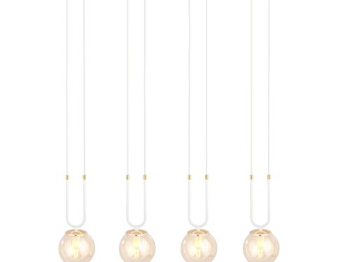Hanglamp Joosia Wit Ø14 cm met 4 amberkleurige glazen bollen en verstelbare witte snoeren