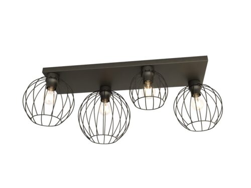 Plafondlamp Halden Zwart Ø24 cm met 4 draadkoepels en industriële uitstraling