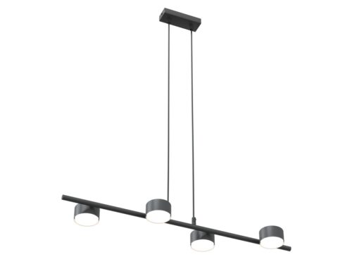 Hanglamp Broomano zwart met strakke balk, vier spots en verstelbare ophanging voor moderne verlichting