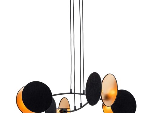 Hanglamp Maamia Zwart Ø20 cm met verstelbare hoogte, zwarte en goudkleurige stoffen lampenkappen