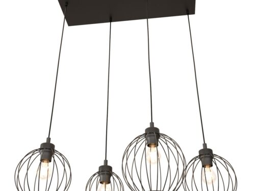 NANDO hanglamp zwart Ø24 cm met 4 verstelbare lichtpunten en industriële draadkappen