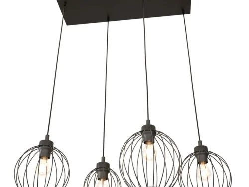 NANDO hanglamp zwart Ø24 cm met 4 verstelbare lichtpunten en industriële draadkappen