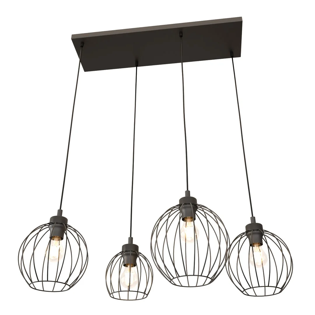 NANDO hanglamp zwart Ø24 cm met 4 verstelbare lichtpunten en industriële draadkappen