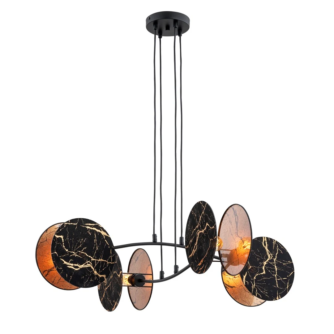 Hanglamp Moorrum Zwart Ø20 cm met verstelbare kabels, 4 lichtpunten en zwart-gouden glazen kappen
