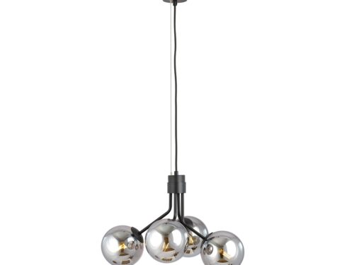 Hanglamp Vardone Zwart Ø14 cm met 4 grafietkleurige glazen bollen en verstelbare hoogte
