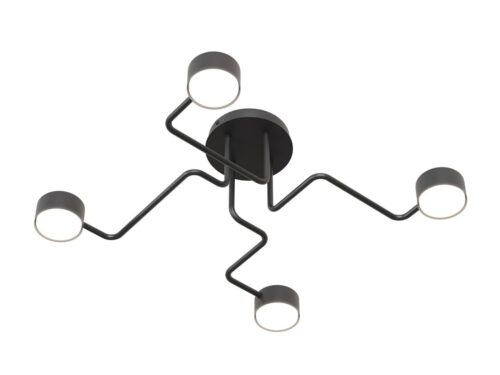 Plafondlamp Veimma Zwart met onregelmatige armen en vier lichtpunten, moderne gepoedercoate stalen afwerking