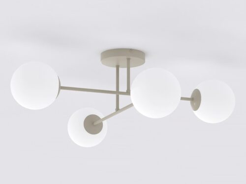 Plafondlamp Caalve beige Ø14 cm met vier glazen bollen en takkenontwerp voor sfeervol licht