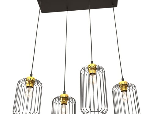 Hanglamp Klunni Zwart Ø16 cm met 4 verstelbare pendels, goudkleurige details en industrieel design