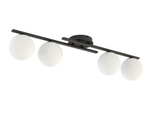 Plafondlamp Neirdos zwart Ø14 cm met vier witte bolvormige lampenkappen en strak modern design