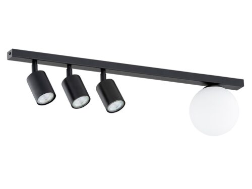 Plafondlamp Beeras zwart Ø14 cm met 4 lichtpunten en witte glazen kap, modern en strak design