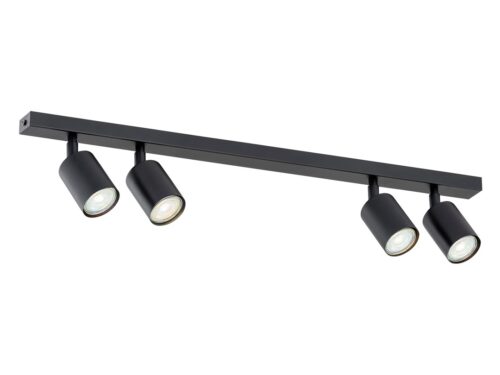Plafondlamp Hullella zwart, minimalistische railspot met vier verstelbare GU10-spots in gepoedercoat staal
