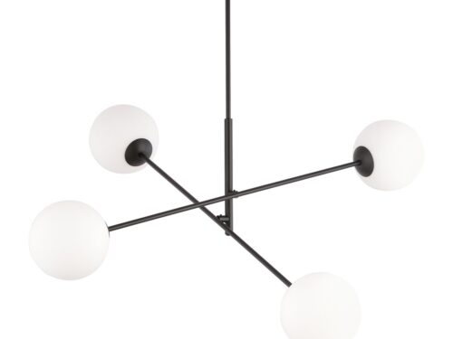 Hanglamp Slietan zwart Ø15 cm met vier witte glazen kapjes en strak modern design