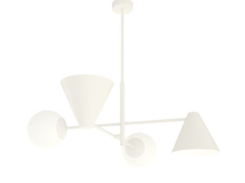 Kroonluchter Flaubor Wit Ø15 cm met 4 witte lampenkappen en asymmetrisch design in gepoedercoat staal