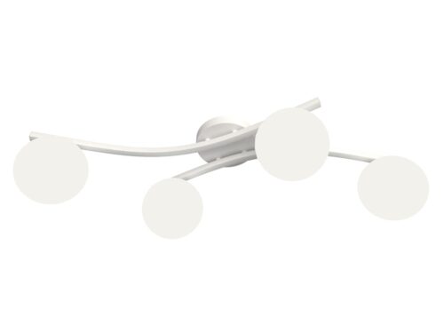 Plafondlamp Greevio Wit Ø15 cm met 4 witte lampenkappen en strak gebogen armatuur, moderne uitstraling