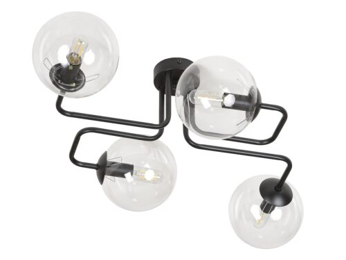 Plafondlamp Jornea zwart Ø14 cm met vier transparante glazen kappen en modern staaldesign