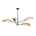 Plafondlamp Beirnesta zwart Ø12 cm met rotan kappen en vier lichtarmen in boho-stijl