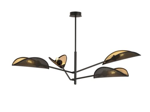 Plafondlamp Vurres zwart Ø12 cm met 4 lichtpunten, stoffen kappen en warme goudkleurige binnenkant