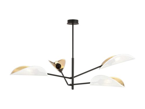 Caanonte plafondlamp zwart Ø12 cm met 4 lichtpunten en witte-gouden stoffen kappen