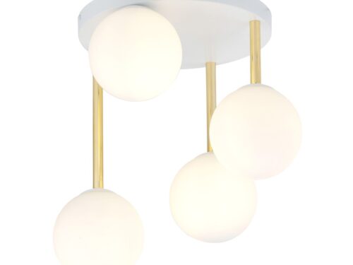 Plafondlamp Fillund Wit Ø14 cm met retro design, wit plafondplaat en vier ronde glazen bollen