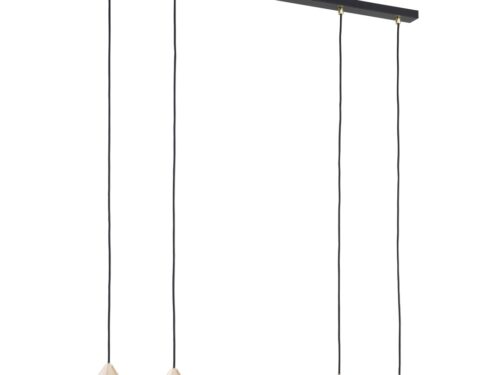 Hanglamp Morir Zwart met vier goudkleurige kappen, verstelbare snoeren en minimalistisch zwart frame