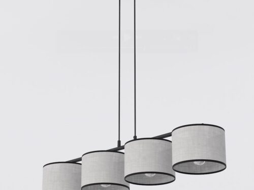 Hanglamp Gemil grijs Ø20 cm, 4 cilinderkappen in stoffen afwerking voor gerichte neerwaartse verlichting