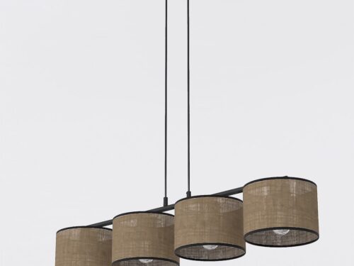 Hanglamp Jistone bruin Ø20 cm met 4 verstelbare stoffen kappen en zwart stalen details