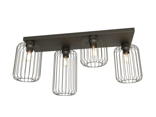 Plafondlamp Zauntek zwart Ø16 cm met 4 industriële E27-lampen en gepoedercoat stalen kap