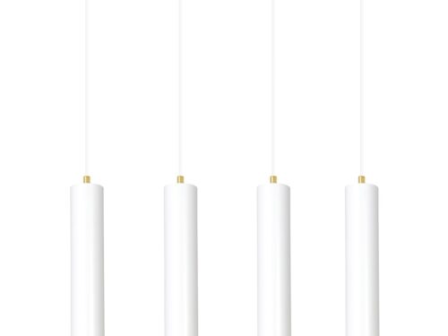 Hanglamp Klierda Wit met 4 buisvormige pendels, goudaccenten en verstelbare snoeren
