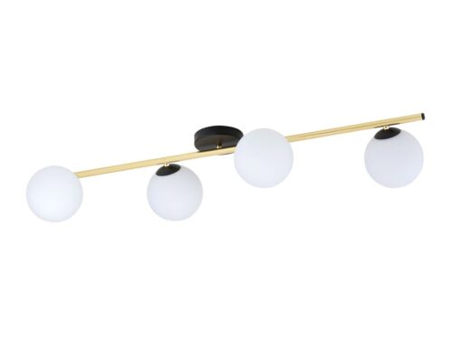 Plafondlamp Voobella zwart-goud Ø14 cm met 4 witte glazen bollen en strak, modern design
