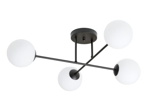 Plafondlamp Liendia Zwart Ø14 cm met 4 witte glasbollen en strak modern design